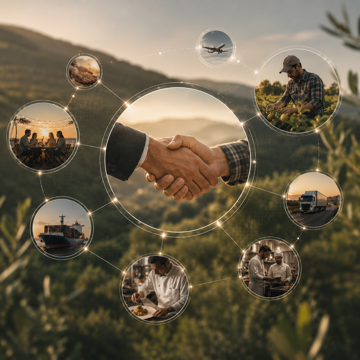 Global supply network connecting growers, producers, logistics, and culinary partners